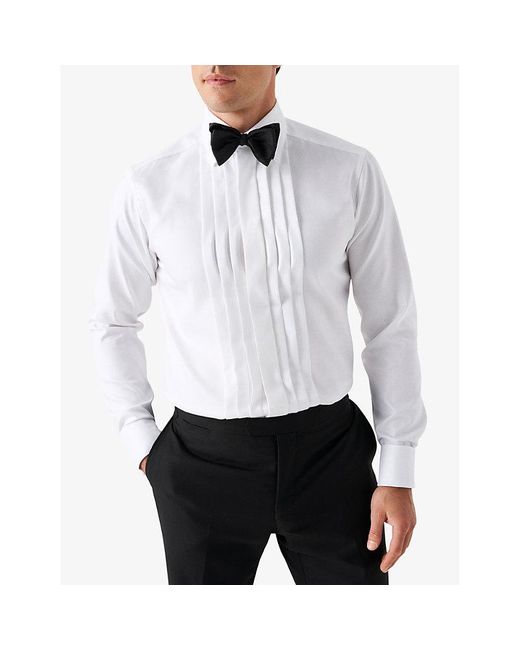 Eton of Sweden White Pleated Textured-twill Contemporary-fit Cotton Tuxedo Shirt for men