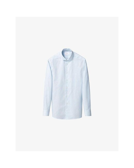 Eton of Sweden Blue Contemporary-Fit Long-Sleeved Cotton-Twill Shirt for men
