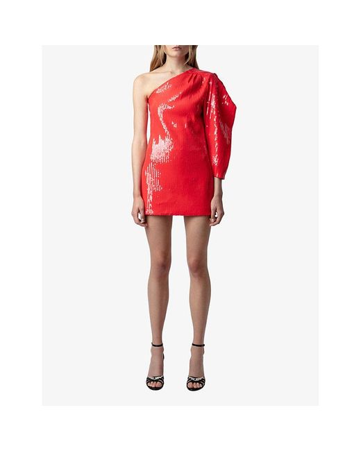 Zadig & Voltaire Red Roely Sequin-embellished Stretch-cotton Mini Dress