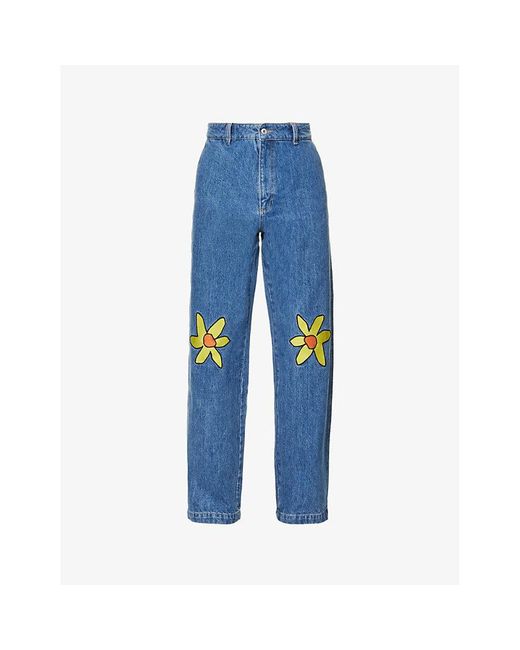 Axel Arigato Blue Bloom Arcade Graphic-embroidered Straight-leg Mid-rise Jeans for men