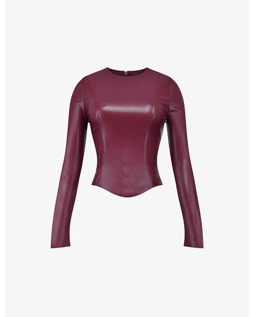 House Of Cb Purple Mylah Round-neck Faux-leather Top