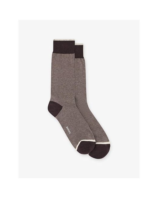 Boggi Brown Micro-Striped Cotton-Blend Crew Socks for men