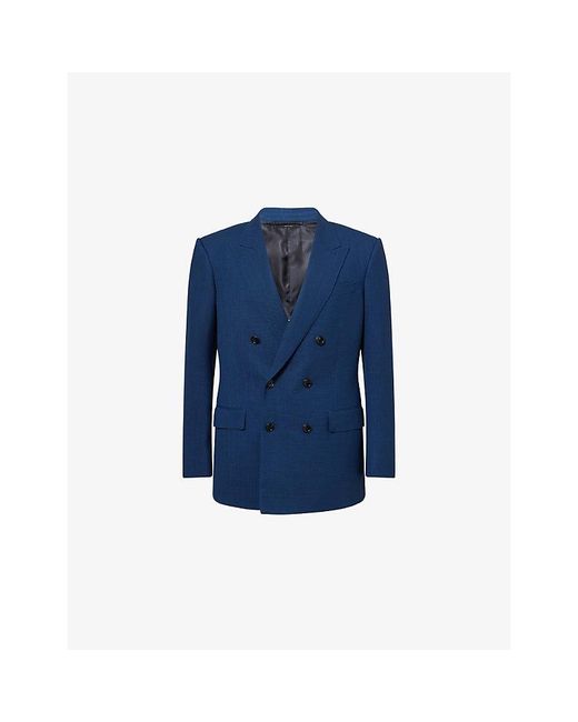 Tom Ford Blue Fresco Double-Breasted Wool Blazer for men
