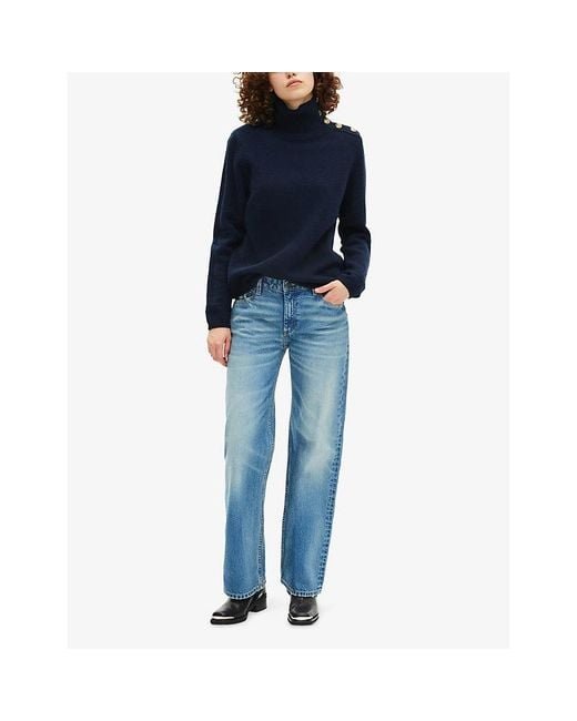 The Kooples Blue Button-Neck Long-Sleeve Wool Jumper