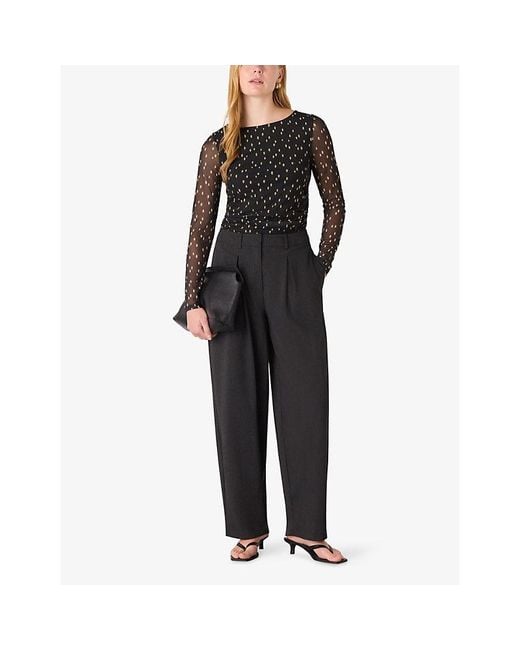 Whistles Black Spot Long-Sleeve Stretch-Mesh Top