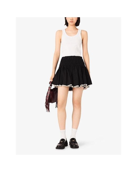 Maje White Logo-Embroidered Ribbed Stretch-Cotton Tank Top
