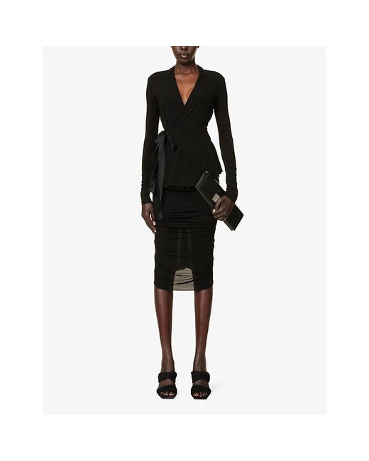 Rick Owens Black Giacca Hollywood Wrap-front Stretch-mesh Top