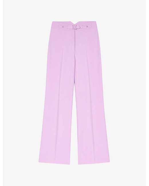 Maje Pink Pressed-crease Belted Wide-leg Mid-rise Stretch-woven Trousers