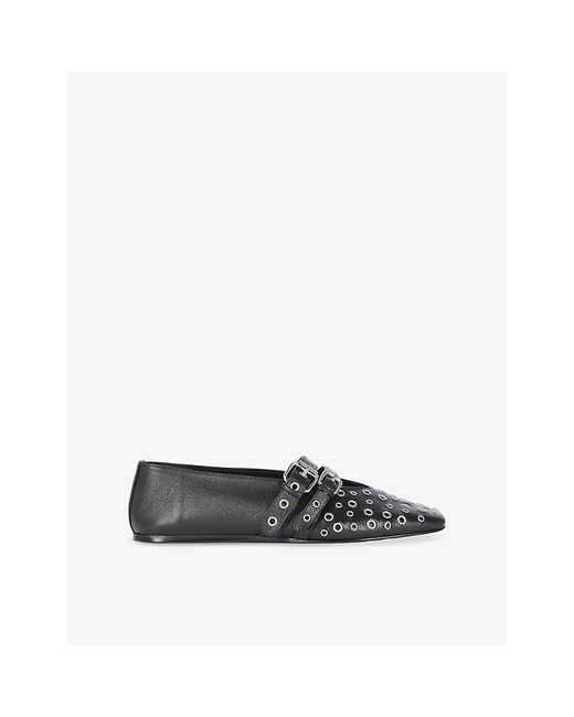 The Kooples Black Eyelet-Detail Leather Mary Jane Shoes