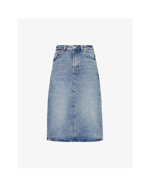 Samsøe & Samsøe Blue Saelsie Back-Slit Denim Midi Skirt