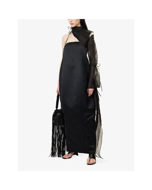 Reem Alkanhal Black Half-Sleeve Semi-Sheer Silk Bolero Top