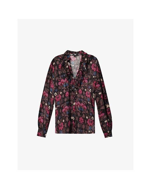 PAIGE Red Jodelle Floral-print Silk Blouse