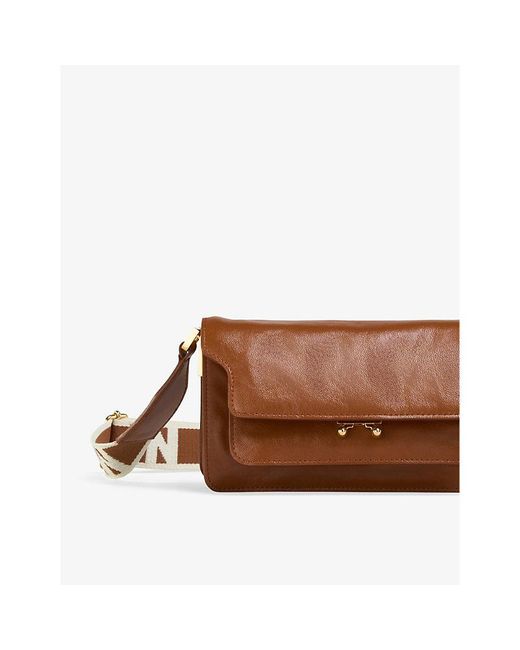 Marni Trunk Mini Textured-leather Shoulder Bag In Brown