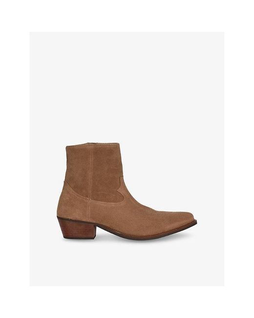 The Kooples Brown Almond-Toe Western Suede Heeled Ankle Boots for men