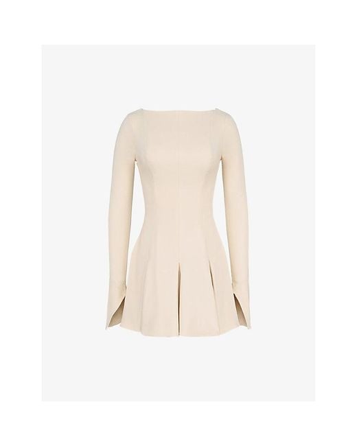 House Of Cb Natural Francesca Long-Sleeved Stretch-Woven Mini Dress Xs (A-C Cup)