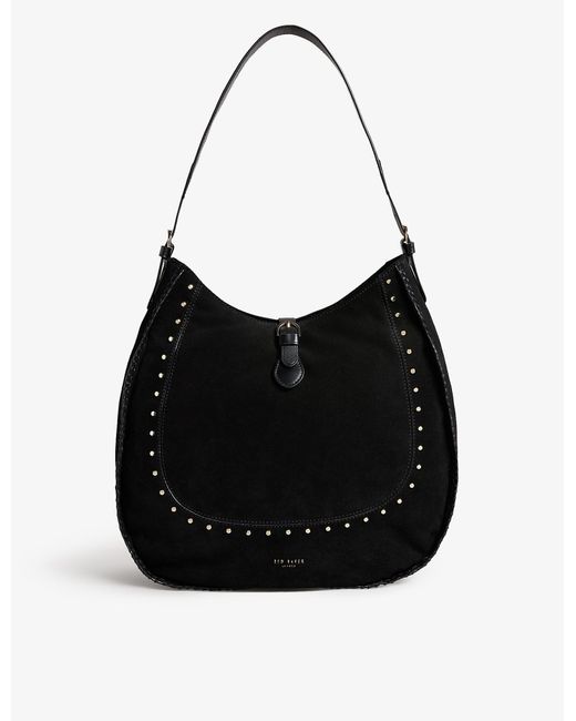 Ted Baker Black Kalrina Studded Suede Hobo Bag