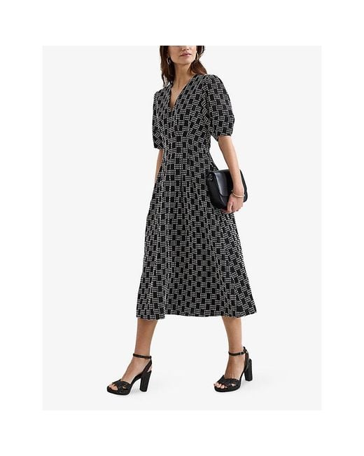 Phase Eight Black Yasmine Check Textured Rayon-Blend Midi Dress