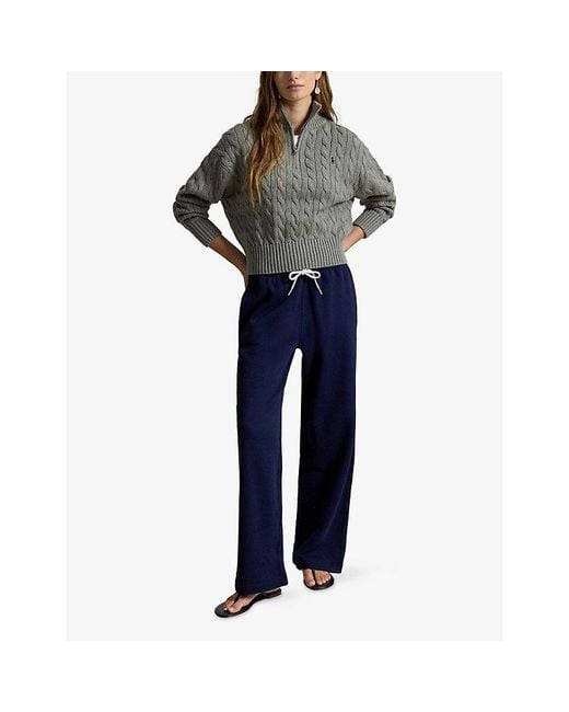 Polo Ralph Lauren Gray Half-Zip Cable-Knitted Cotton Jumper