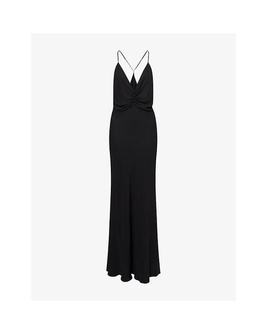 Anna October Black Eliana Plunge Woven Maxi Dress