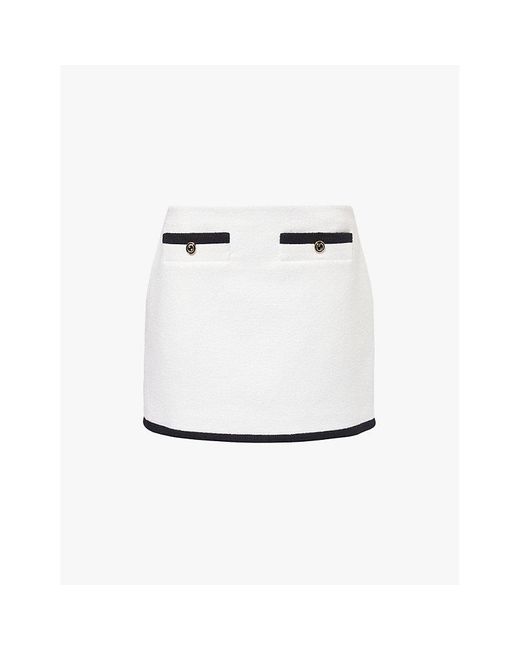 Gucci Off Mix Button Embellished Contrast Trim Cotton Blend Tweed Mini Skirt in White Lyst