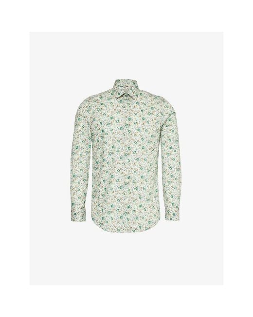 Paul Smith Green Floral-print Slim-fit Cotton Shirt for men