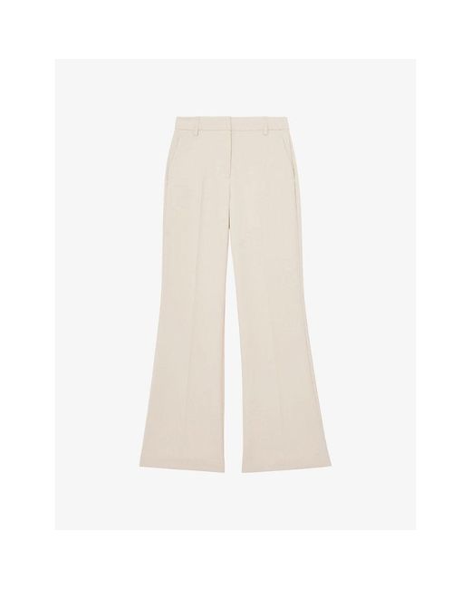 Reiss White Leona Flared-Leg Woven Trousers