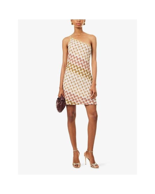 Missoni Natural One-Shoulder Raschel-Knit Mini Dress