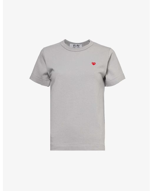 COMME DES GARÇONS PLAY Gray Heart Logo-embroidered Cotton-jersey T-shirt