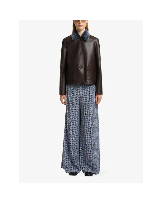 Marni Black Fur-Collar Baby Nappa Leather Jacket