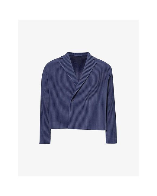 Homme Plissé Issey Miyake Blue Pleated Notched-lapel Regular-fit Knitted Blazer for men
