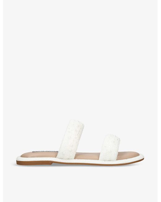 Steve Madden White Celina Pearl-embellished Flat Woven Sandals