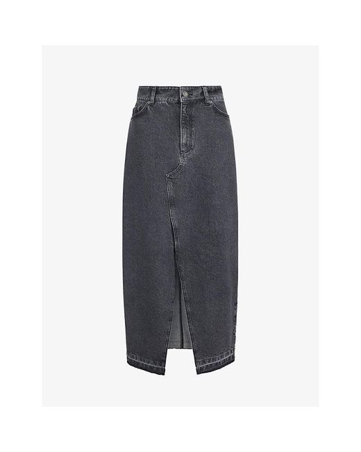 ALIGNE Blue Hershy High-rise Frayed-hem Stretch-organic Denim Maxi Skirt