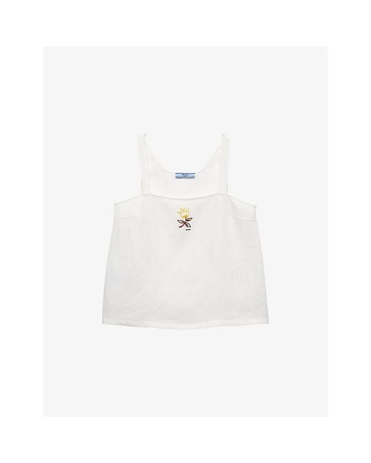 Prada White Embroidered Linen Top