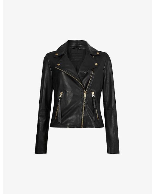 AllSaints Balfern Gold-tone Leather Biker Jacket in Black | Lyst