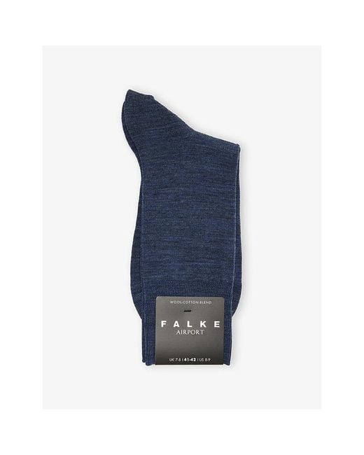 Falke Blue Airport Crew-Length Stretch-Cotton for men