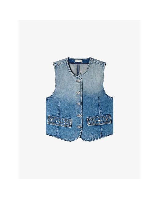 Sandro Blue Sleeveless Faded Denim Jacket