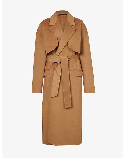 AllSaints Bree Wool-blend Full-length Coat in Caramel Brown (Brown) - Lyst