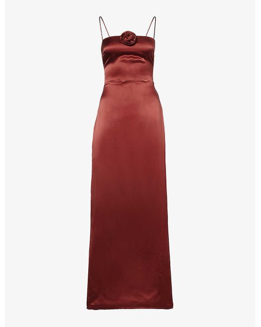 Reformation Red Frankie Rosette Sleeveless Silk Maxi Dress
