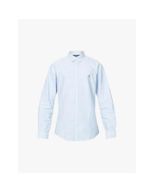 Polo Ralph Lauren Blue Long-Sleeved Button-Down Slim-Fit Cotton Oxford Shirt for men
