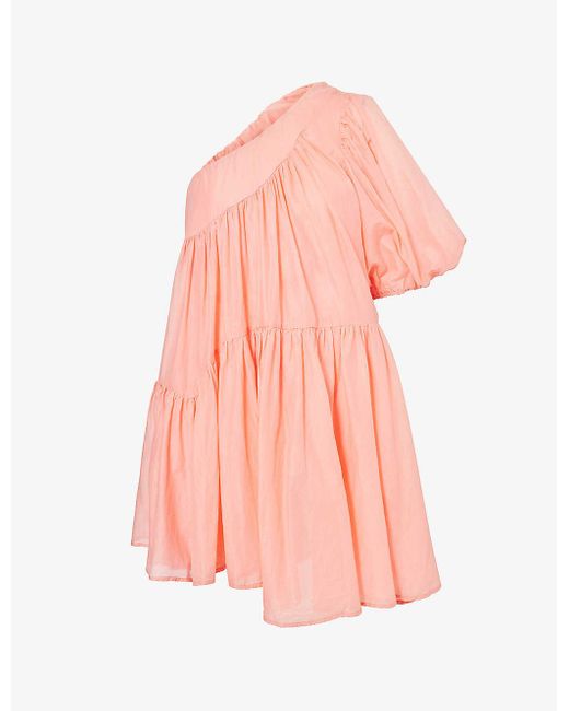 Devotion Twins Pink Gloria Asymmetric-neck Cotton-poplin Mini Dress