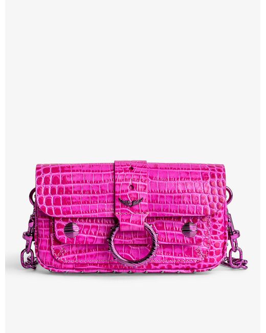 Zadig & Voltaire Kate Croc-embossed Leather Wallet Bag in Pink | Lyst