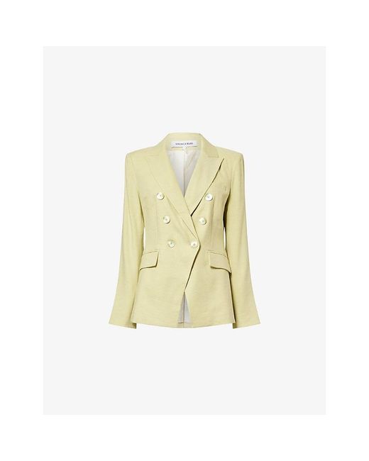 Veronica Beard Yellow Miller Dickey Peak-Lapel Linen-Blend Blazer