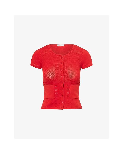 Peachy Den Marie Textured Stretch-Cotton Blend Top