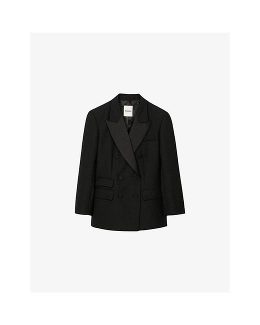 Sandro Black Tuxedo Double-Breasted Wool-Blend Jacket