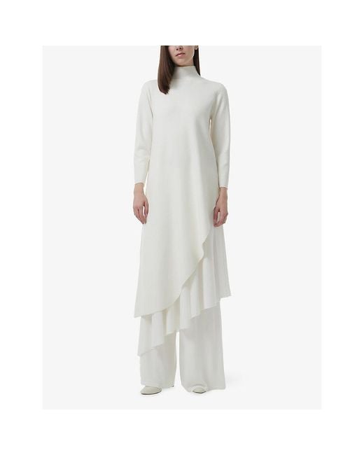 eem White High-Neck Asymmetric Knitted Tunic Dress