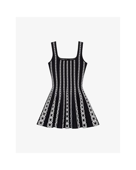 Maje Black Rope-Intarsia Square-Neck Stretch-Knit Mini Dress