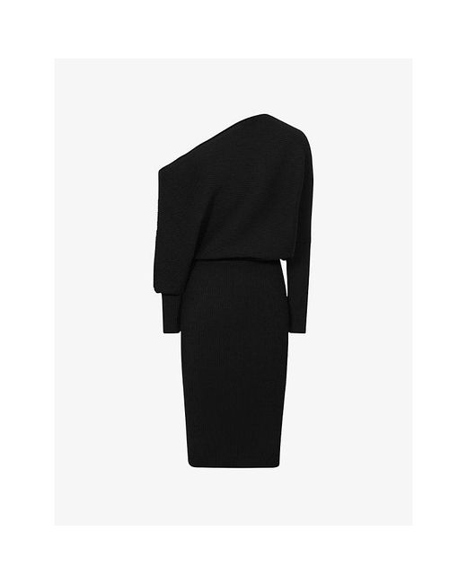 Reiss Black Lara Off-The-Shoulder Stretch-Knit Midi Dress