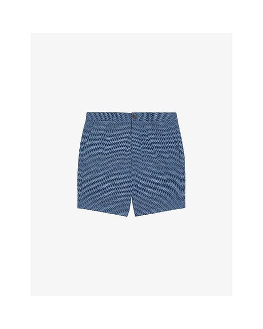 Ted Baker Blue Dulwick Geometric-print Stretch-cotton Shorts for men