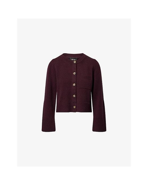 ME+EM Purple Cropped Round-Neck Wool And Cashmere Cardigan