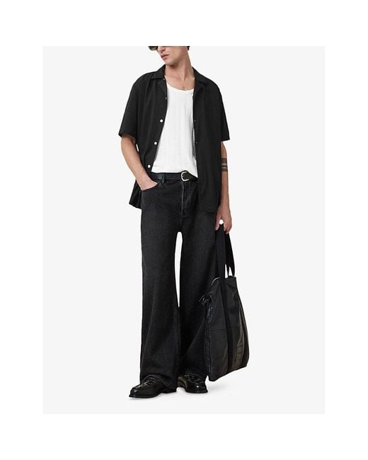 AllSaints Black Hudson Logo-Embroidered Relaxed-Fit Cotton Shirt for men